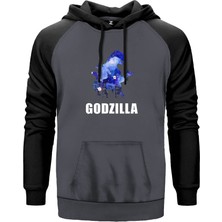 Godzilla In City Gri Renk Reglan Kol Kapşonlu Sweatshirt