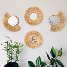 Hasır Rafya Ayna 4'lü Set