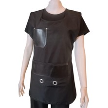 Mediterian Çift Taraflı Deri Detaylı Boya Önlüğü, Şık ve Kullanışlı Tasarım, 80x60, Siyah