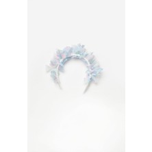 Mavi  Kelebek Nakışlı Kız Çocuk Tül Taç