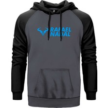 Rafael Nadal Blue Logo Text Gri Renk Reglan Kol Kapşonlu Sweatshirt