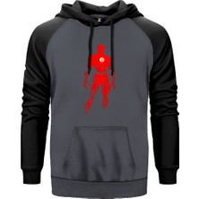 Flash Grunge Gri Renk Reglan Kol Kapşonlu Sweatshirt