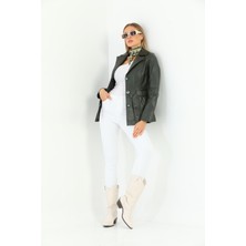 Basics&more Kadın Kuşak Detaylı Yeşil Deri Ceket - B2228