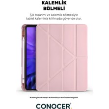 Conocer Apple iPad 11 A16 2025 10. Nesil 10.9 Tablet Kılıfı Kalem Bölmeli, Uyku Modlu, Katlanır, Tri Folding Stand