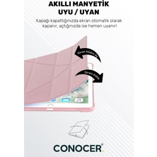 Conocer Apple iPad 11 A16 2025 10. Nesil 10.9 Tablet Kılıfı Kalem Bölmeli, Uyku Modlu, Katlanır, Tri Folding Stand