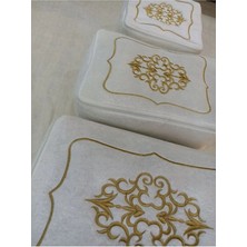 Mediterian Kadife İşlemeli 3'lü Bohça Nişan ve Damat Seti, Gold Detaylı, Bej Renk, Şık Tasarım