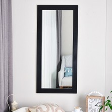 Dfn Wood Masif Ahşap Dikdörtgen Siyah Dekoratif Duvar Salon Ofis Aynası 160X60 cm