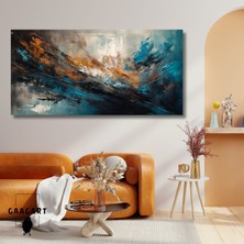 Panoramik Kanvas Duvar Tablosu Soyut Yağlı Boya Görünümlü Turkuaz Kiremit