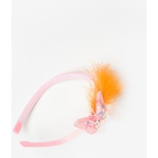 Turuncu  Tüy Detaylı Kelebekli Kız Çocuk Taç