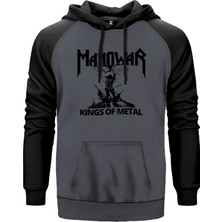 Manowar Kings Of Metal Black Gri Renk Reglan Kol Kapşonlu Sweatshirt