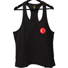 Top Glory Siyah Ayyıldız Gym Fitness Tank Top Sporcu Atleti