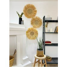 Bohem Ev Dekorasyonu, Doğal Rafya 3'lü Duvar Süsü, El Yapımı, Jüt, Halat Ip