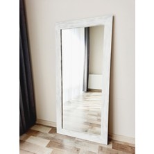 Dfn Wood Masif Ahşap Dikdörtgen Beyaz Dekoratif Duvar Salon Ofis Aynası 160X60 cm