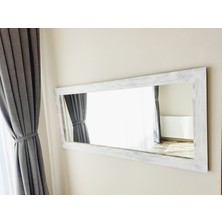 Dfn Wood Masif Ahşap Dikdörtgen Beyaz Dekoratif Duvar Salon Ofis Aynası 160X60 cm