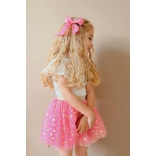 Pembe  Yıldız Baskılı Tül Kız Çocuk Klips Toka