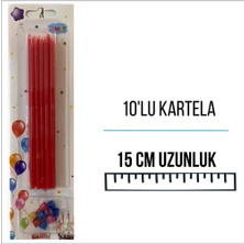Pastel Kırmızı Uzun Pasta Mumu 15 cm 10'lu