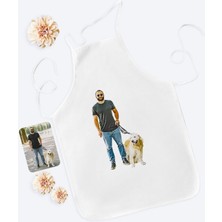 Mediterian Kişiye Özel Erkek ve Köpek Karikatürlü Renkli Pamuk Mutfak Önlüğü