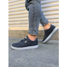 JY0118 Rex Bağcıklı Keten Kumaş Erkek Günlük Sneaker Ayakkabı Kgt - Füme