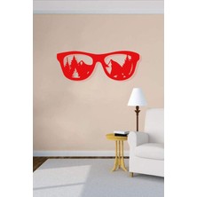 Gözlük Kırmızı Ahşap Tablo Mdf Lazer Kesim 3mm Duvar Dekorasyon Süsü (Kendinden Yapışkanlı)
