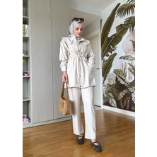 Aselim Hijap Moda Ithal Pamuklu  Kumaş Fermuarlı Ceketli Apoletli Yakalı Takım Haki Yeşil