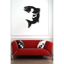 Balık Tutan Siyah Ahşap Tablo Mdf Lazer Kesim 3mm Duvar Dekorasyon Süsü (Kendinden Yapışkanlı)