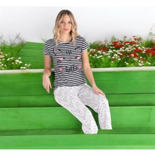 Mlale Kedicik Desenli Suprem Kumaş Kısa Kollu Bayan Pijama Takımı 2553-K
