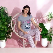Mlale Panda Desenli Suprem Kumaş Kısa Kollu Bayan Pijama Takımı 3395-G