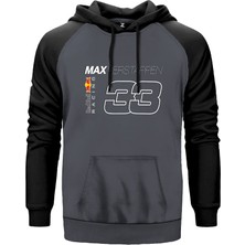F1 33 Max Verstappen Gri Renk Reglan Kol Kapşonlu Sweatshirt