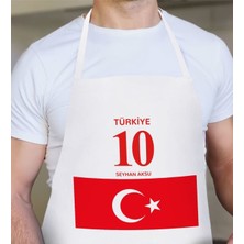 Mediterian Kişiye Özel Türk Bayraklı Beyaz Mutfak Önlüğü, Renkli Tasarım, Pamuk, 55x75 cm