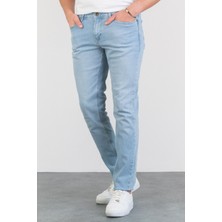 Hlt Jeans Erkek Taşlamalı Slim Fit Likralı Açık Mavi Kot Jean Pantolon