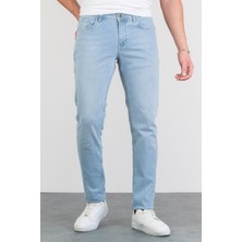 Hlt Jeans Erkek Taşlamalı Slim Fit Likralı Açık Mavi Kot Jean Pantolon