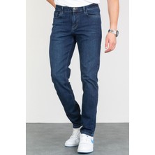 Hlt Jeans Collezıone Keven Koyu Mavi Taşlamalı Slim Fit Kot Pantolon