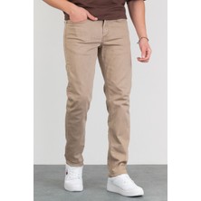 Hlt Jeans Erkek Bej Regular Fit  Esnek Likralı Denim Jeans Kot Pantolon HLTHE001933