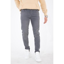 Hlt Jeans Erkek Gri Slim Fit Taşlamalı Kot Pantolon HLTHE001942