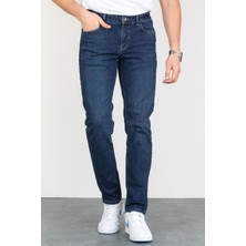 Hlt Jeans Collezıone Keven Koyu Mavi Taşlamalı Slim Fit Kot Pantolon