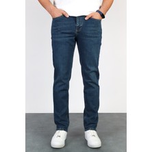 Erkek Okyanus Mavisi Regular Fit Boru Paça Esnek Likralı Denim Jeans Kot Pantolon HLTHE001976