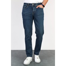 Erkek Okyanus Mavisi Regular Fit Boru Paça Esnek Likralı Denim Jeans Kot Pantolon HLTHE001976