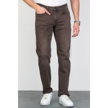 Erkek Kahverengi Regular Fit Rahat Kesim Esnek Likralı Denim Jeans Kot Pantolon HLTHE001979