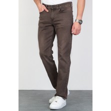 Erkek Kahverengi Regular Fit Rahat Kesim Esnek Likralı Denim Jeans Kot Pantolon HLTHE001979