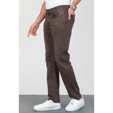 Erkek Kahverengi Regular Fit Rahat Kesim Esnek Likralı Denim Jeans Kot Pantolon HLTHE001979