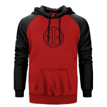 Deadpool Logo Kırmızı Renk Reglan Kol Kapşonlu Sweatshirt
