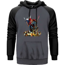 Iron Maiden Warriors Gri Renk Reglan Kol Kapşonlu Sweatshirt