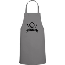 Mediterian Özel Baskılı Gri Mutfak Önlüğü, Şef Yazısı ile Şıklık ve Koruma Sunar