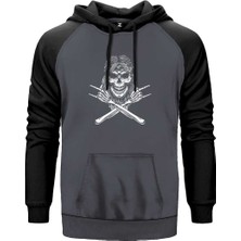 Kovboy Rock N Roll Skull Gri Renk Reglan Kol Kapşonlu Sweatshirt