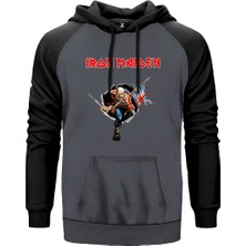 Iron Maiden Trooper Gri Renk Reglan Kol Kapşonlu Sweatshirt