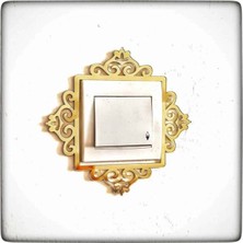 Gold Pleksi Işlemeli Tekli Priz Kenarı - Ev Dekorasyon Duvar Dekoru Aynalı Priz Çerçevesi 15X15 cm