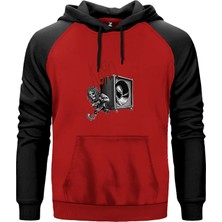 Korn Skeleton Pulling Haporlor Kırmızı Renk Reglan Kol Kapşonlu Sweatshirt