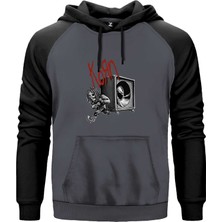 Korn Skeleton Pulling Haporlor Gri Renk Reglan Kol Kapşonlu Sweatshirt