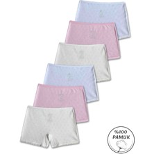 Panfilia %100 Pamuklu Kız Çocuk Pembe Beyaz Krem Boxer 6lı Set