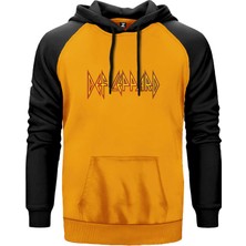 Def Leppard Logo Sarı Renk Reglan Kol Kapşonlu Sweatshirt